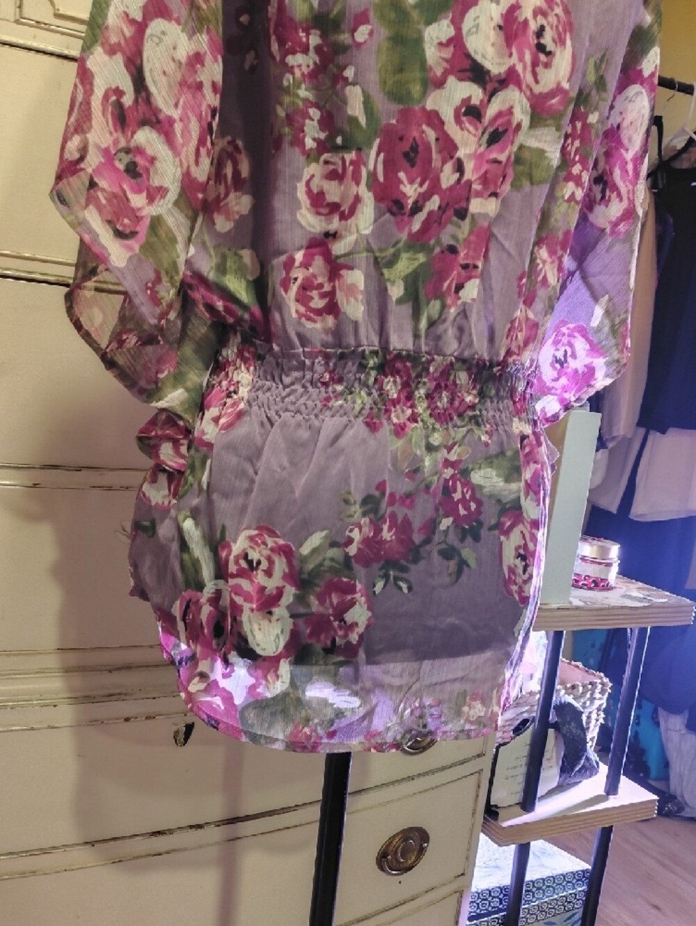 Candie's Lavender Floral Crochet-Trim Peasant Blouse - Picture 8 of 11